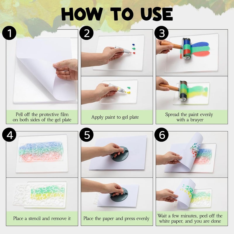 Threlaco 6 Pack Monoprinting Print Plates – 8” x 10” + 5” x 7” Gel Printing Plate - Reusable Printing Printmaking Supplies for Card Making, Scrapbooking, Crafts - Image 5